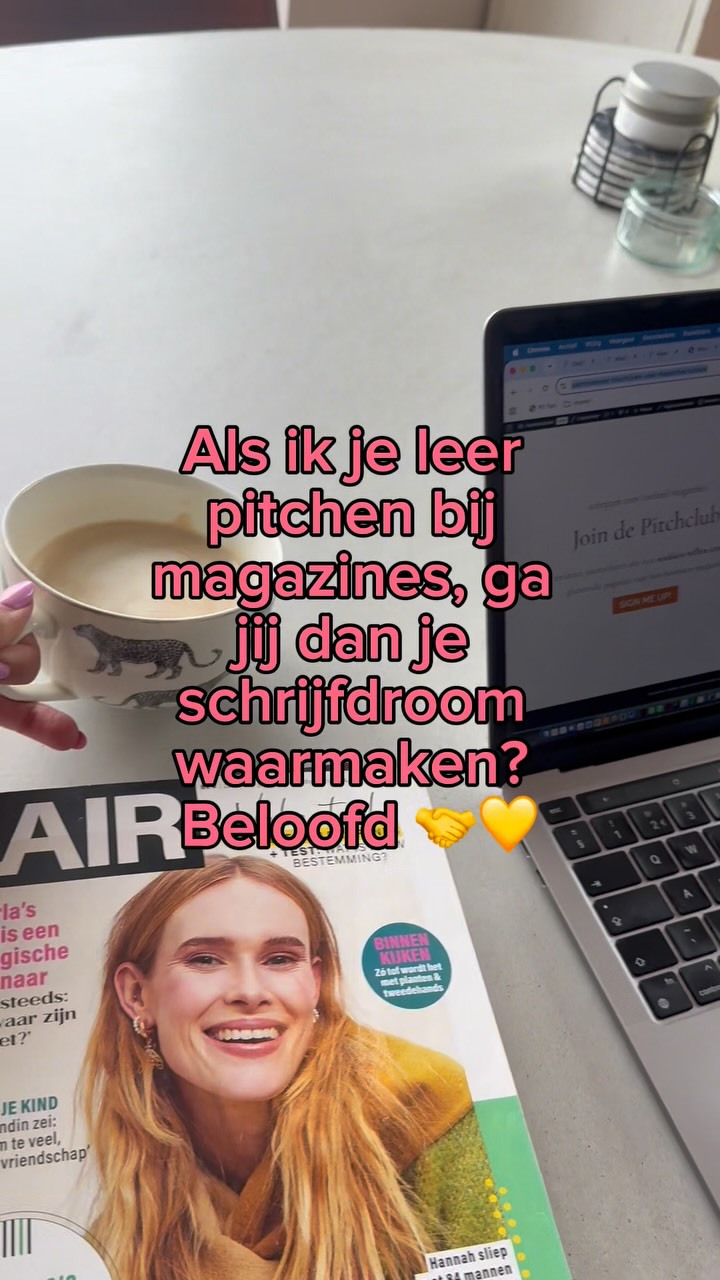 Denk je dat het supermoeilijk is voor jou om binnen te komen bij magazine-redacties? Dan gaat er iets goed mis 

Ik laat je zien wat je moet doen om redacties enthousiast te maken, over jou en je ideeën 

Zodat je over een paar weken de boekhandel binnenstapt en daar de magazines ziet shinen met jouw artikelen erin 

Ja, er is van alles gaande (Redacties zijn druk, er is de wet DBA, Ai...) en veel freelance journalisten gaan daardoor twijfelen of er nog wel genoeg kansen zijn. Maar die er juist wél als je weet hoe je jezelf en je ideeën goed verkoopt

Daarom ga ik 6 principes met je delen voor meer ja’s op je pitches

👉 Ben je erbij 30 september? (De verjaardagseditie 💃)
Reageer met MEERJA en ik DM je de link 

Tot snel? 😍